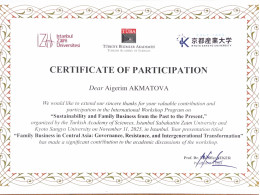 Master’s student Aigerim Akmatova participated in the TÜBA international seminar in Istanbul